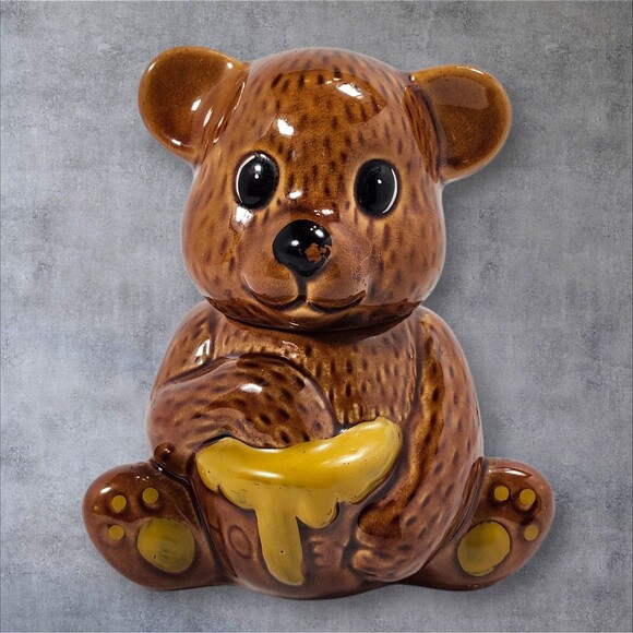 Vintage Ceramic Teddy Bear Honey Jar Brown Bear w Lid Cottagecore Cute Decor - Picture 2 of 13